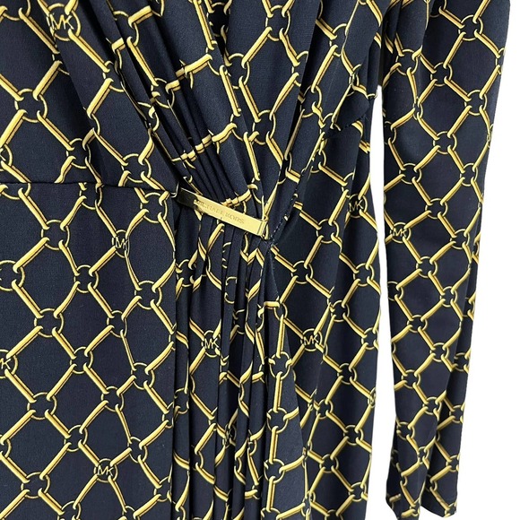 MICHAEL Michael Kors Navy Gold Logo Long Sleeve Dress Large - Picture 3 of 5